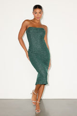 Catriona Emerald Beaded Cowl Neck Strapless Midi Dress