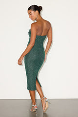 Catriona Emerald Beaded Cowl Neck Strapless Midi Dress