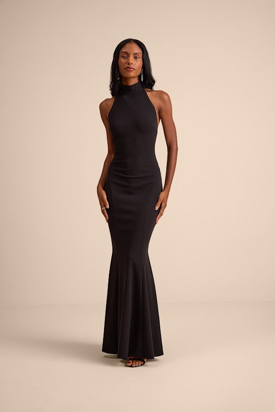Sihana Black Halter Mermaid Maxi Dress
