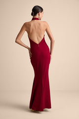 Sihana Wine Red Halter Mermaid Maxi Dress