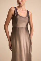 Cerise Brown Ombre Satin Sleeveless Maxi Dress