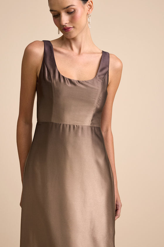 Cerise Brown Ombre Satin Sleeveless Maxi Dress
