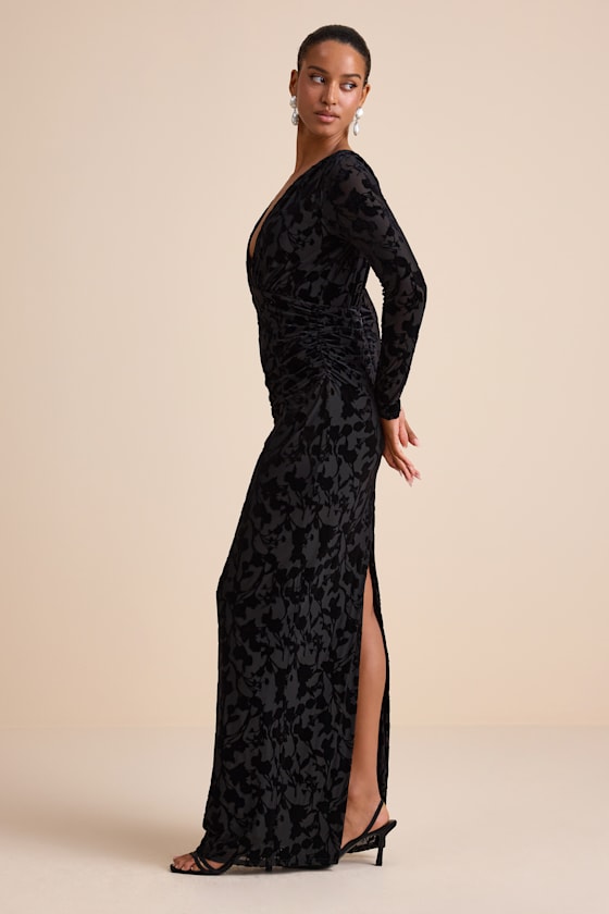 Patricia Black Velvet Burnout Long Sleeve Maxi Dress