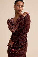 Patricia Brown Velvet Burnout Long Sleeve Maxi Dress