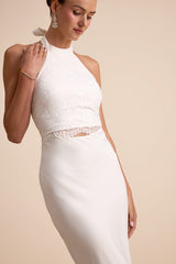 Atenea White Lace Cutout Halter Mermaid Maxi Dress