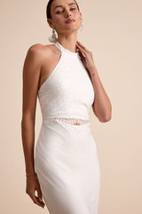 Atenea White Lace Cutout Halter Mermaid Maxi Dress