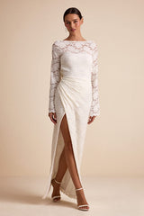 Odariya Ivory Lace Cowl Back Maxi Dress