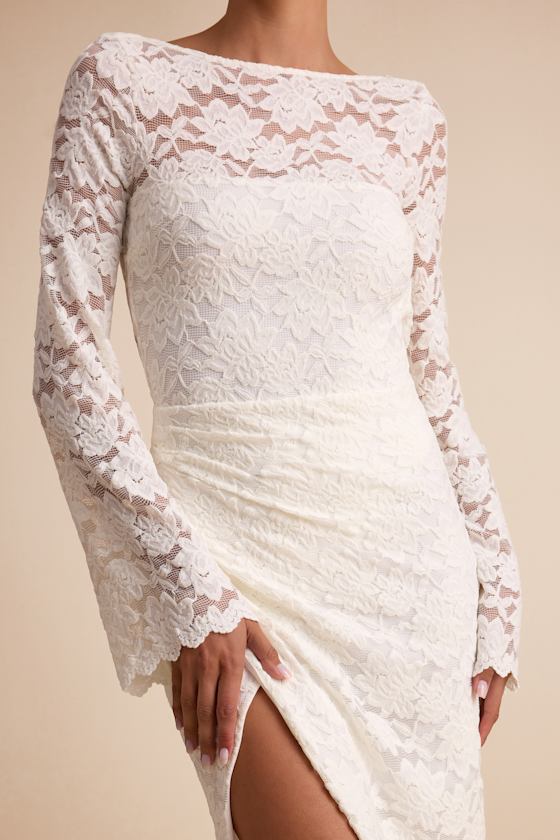 Odariya Ivory Lace Cowl Back Maxi Dress
