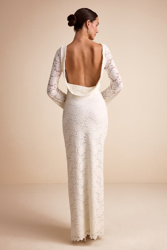 Odariya Ivory Lace Cowl Back Maxi Dress