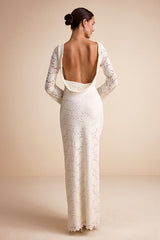 Odariya Ivory Lace Cowl Back Maxi Dress