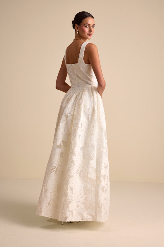 Corsen Ivory Floral Jacquard Corset A-Line Maxi Dress