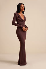 Jennifer Brown Jersey Knit Cowl Neck Maxi Dress