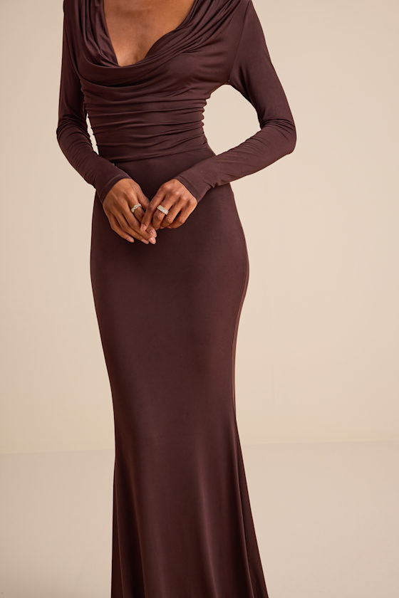 Jennifer Brown Jersey Knit Cowl Neck Maxi Dress
