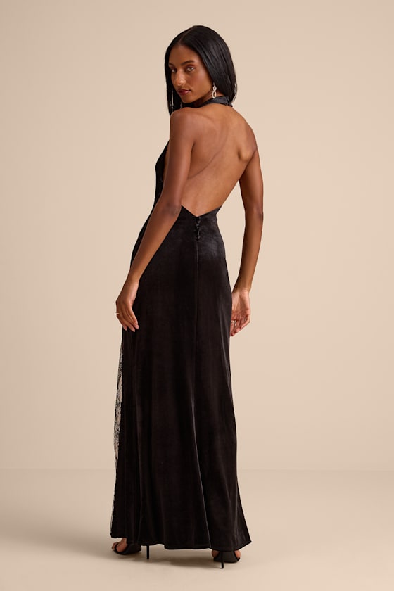 Calisto Black Velvet Halter Mermaid Maxi Dress