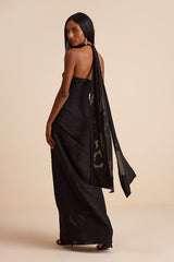 Mikani Black Burnout Halter Maxi Dress