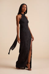 Mikani Black Burnout Halter Maxi Dress