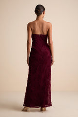 Amalia Burgundy Textured Strapless Maxi Dress