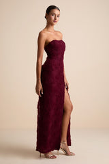 Amalia Burgundy Textured Strapless Maxi Dress
