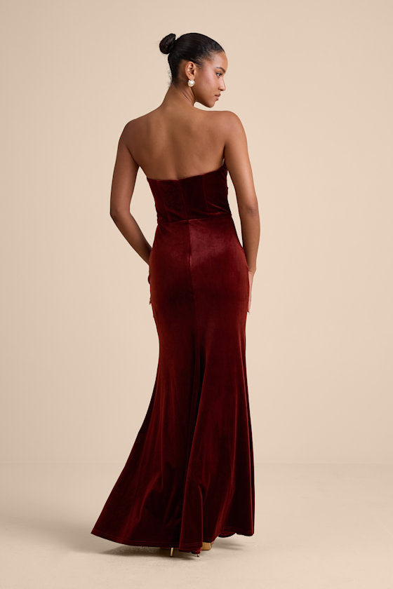 Maren Rust Velvet Strapless Mermaid Maxi Dress