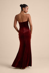 Maren Rust Velvet Strapless Mermaid Maxi Dress