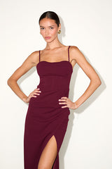Always Turning Heads Burgundy Bustier Tulip Midi Dress