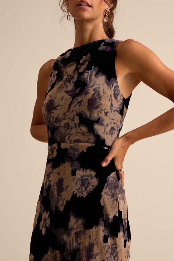 Ramonda Black Velvet Burnout Sleeveless Maxi Dress