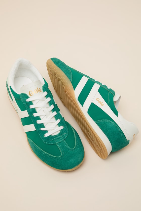 Sprinter Green and Off White Suede Lace-Up Sneakers