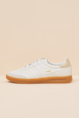 Stadia White and Gold Leather Lace-Up Sneakers