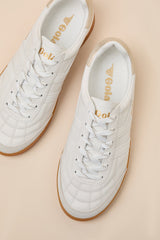 Stadia White and Gold Leather Lace-Up Sneakers