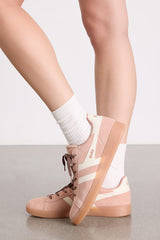 Aztec Cameo and Off White Suede Leather Lace-Up Sneakers