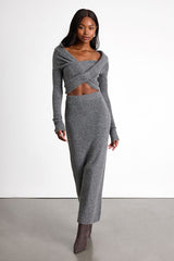 Alfina Grey Knit Cross-Front Cropped Sweater Top