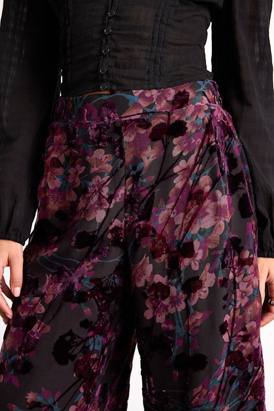Astley Black Multi Floral Burnout Wide-Leg Pants