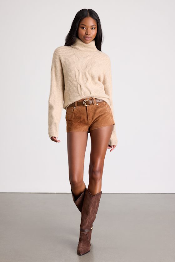 Tanner Tan Suede Mid-Rise Micro Shorts