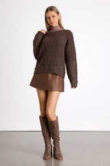 Mariner Brown Marled Pierced Crew Neck Pullover Sweater