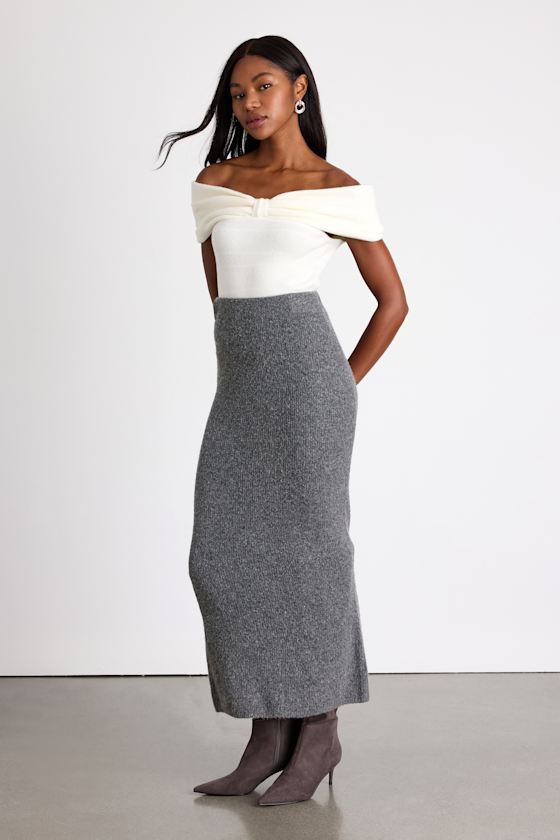 Alfina Grey Knit High-Rise Maxi Skirt