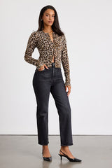 Alfara Brown Leopard Print Button-Front Cardigan Sweater