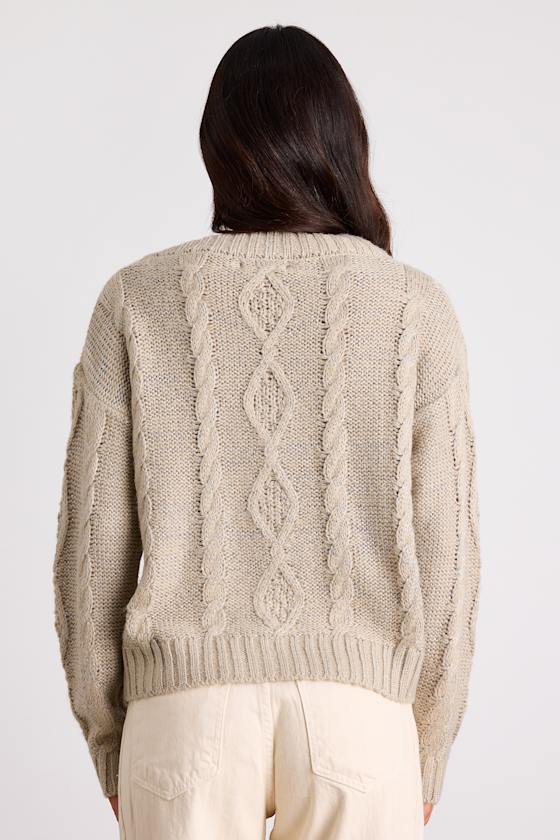 Ewan Light Grey Sequin Cable Knit V-Neck Sweater
