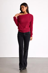 Care For You Berry Red Eyelash Knit Cowl Neck Reversible Sweater