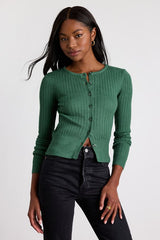 Perfect Classic Dark Green Ribbed Knit Cardigan Sweater