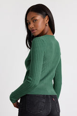 Perfect Classic Dark Green Ribbed Knit Cardigan Sweater