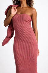 Autumn Aura Rusty Rose Ribbed Two-Piece Sweater Dress