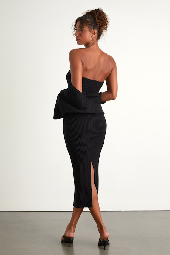 Autumn Aura Black Ribbed Two-Piece Sweater Dress