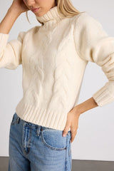 Snuggly Touch Ivory Cable Knit Turtleneck Sweater