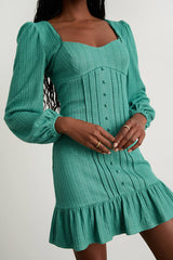 Coveted Sweetness Teal Pointelle Knit Long Sleeve Mini Dress