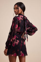 Ayveen Black Floral Burnout Balloon Sleeve Mini Dress