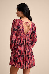 Lowri Pink Multi Abstract Long Sleeve Babydoll Mini Dress