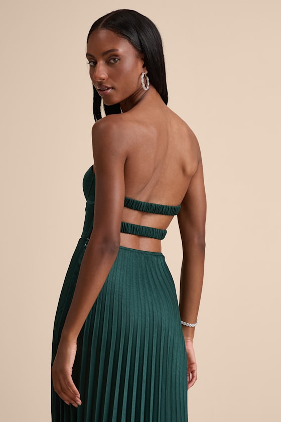 Irelyn Dark Green Satin Bustier Midi Dress