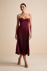 Irelyn Burgundy Satin Bustier Midi Dress