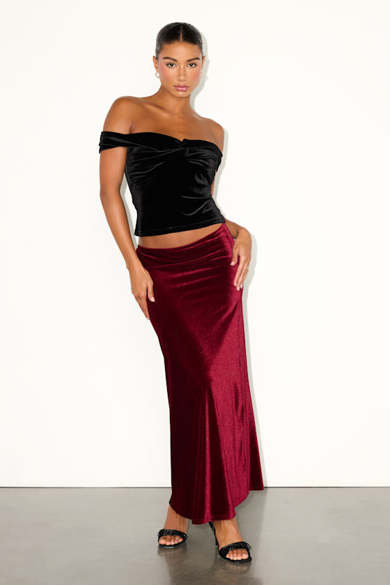 Ideal Attraction Black Velvet Off-the-Shoulder Top