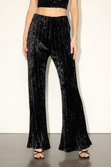 Rakai Black Velvet Textured High-Rise Flare Pants